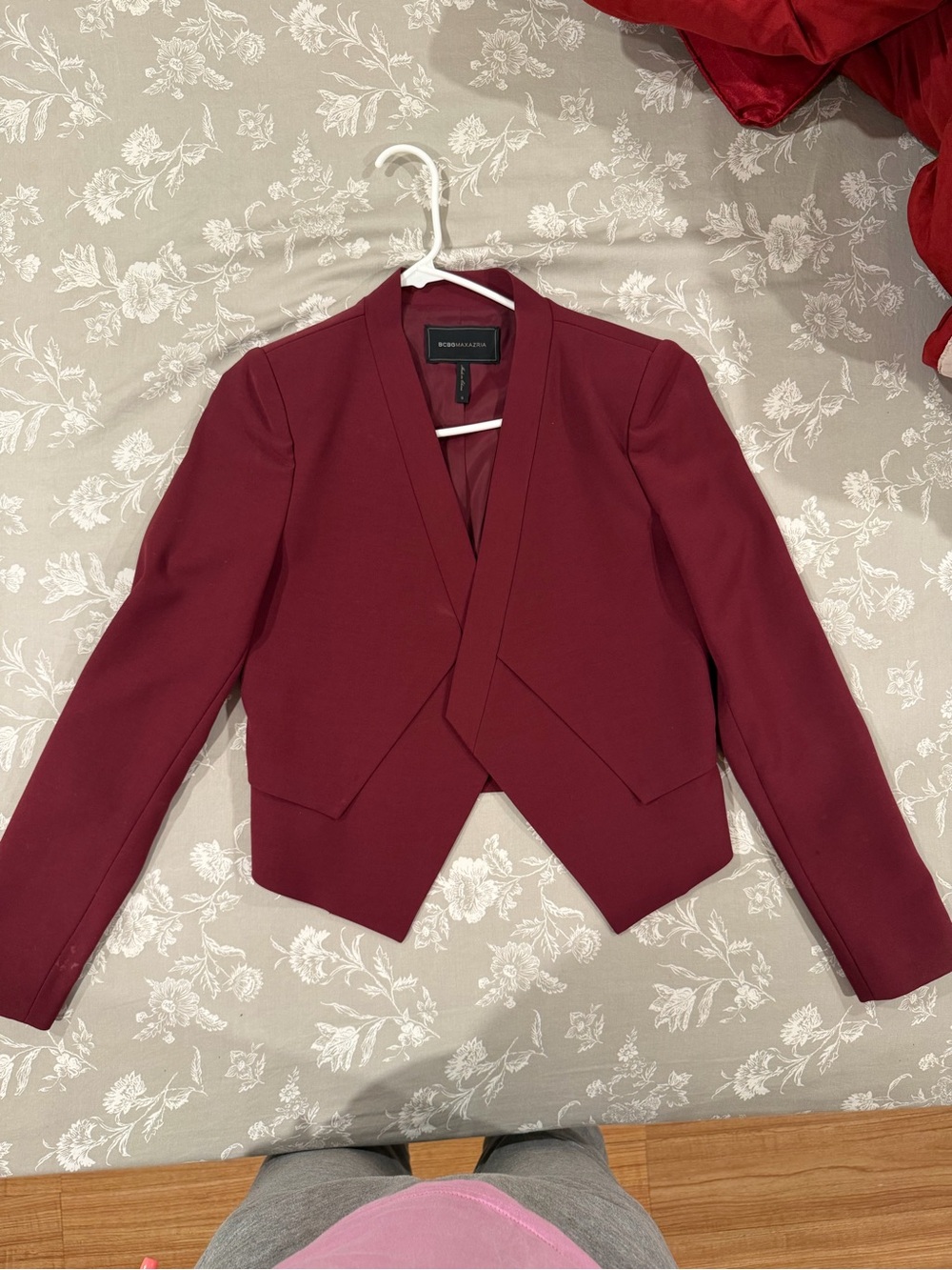 BCBGMaxAzria Burgundy Cropped Open-Front Blazer